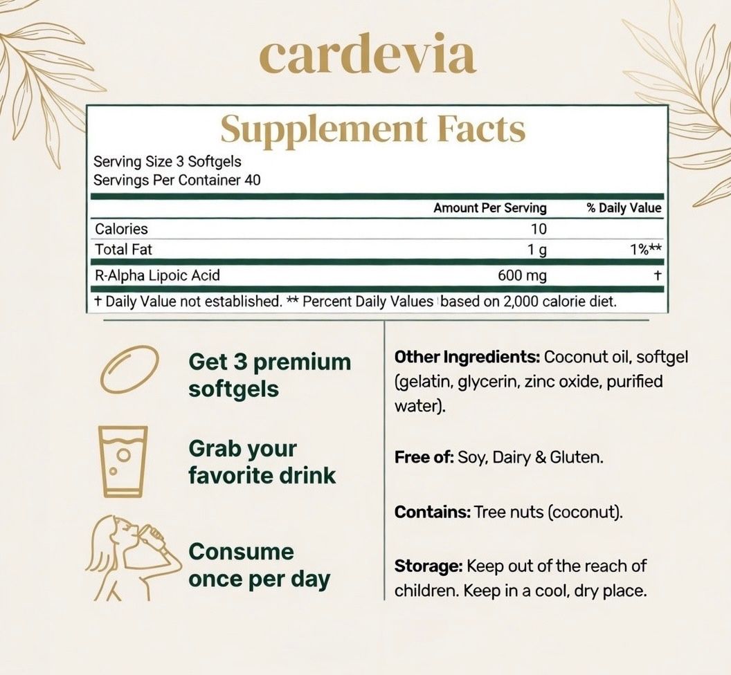 Cardevia Alpha Lipoic Acid 600mg with Coconut Oil,